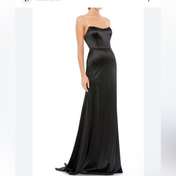 NWT Ieena for Mac Duggal 12428 Charmeuse Rhinestone Strap Trumpet Gown Black - 8 - Picture 4 of 13